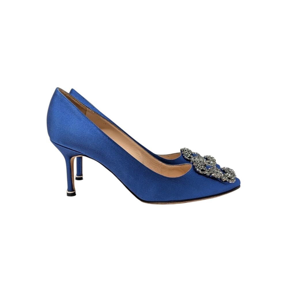 Manolo Blahnik Hangisi 70 Crystal Embellished Pump Heel Cobalt Blue Satin 36 - Picture 6 of 12